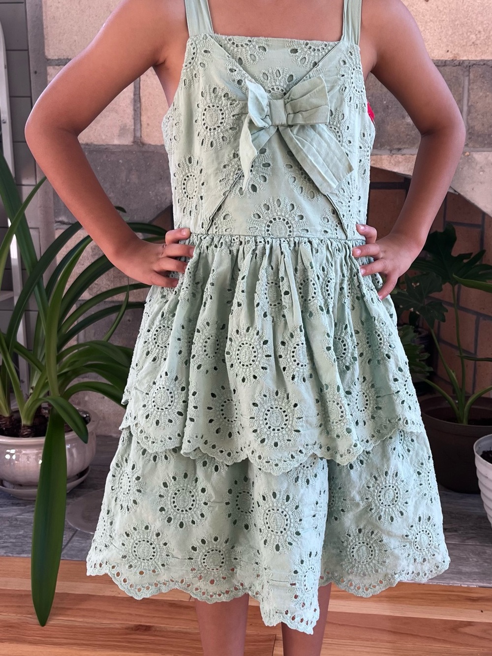 Blueberi Boulevard Mint Green Eyelet Sundress with Bow